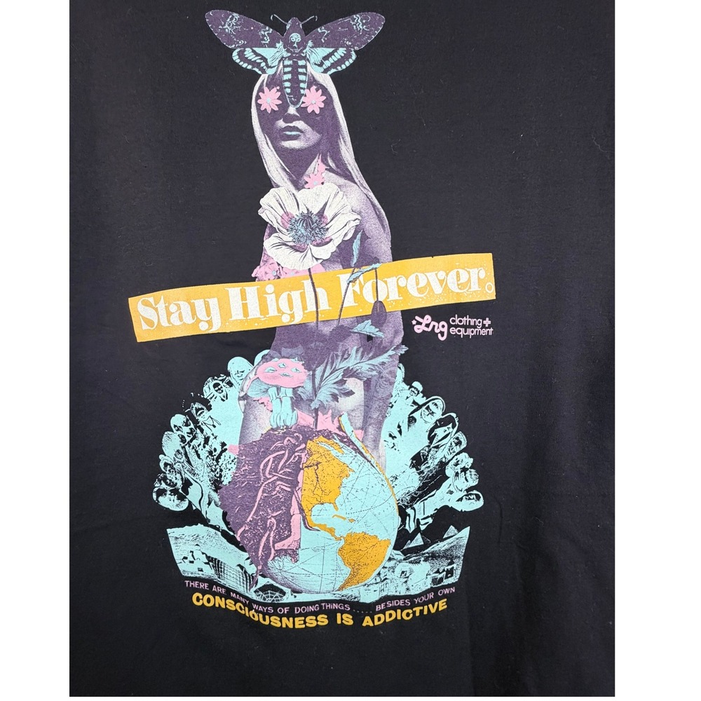LRG Stay High Forever Consciousness is Addictive Graphic Tee Black Mens XL NWT